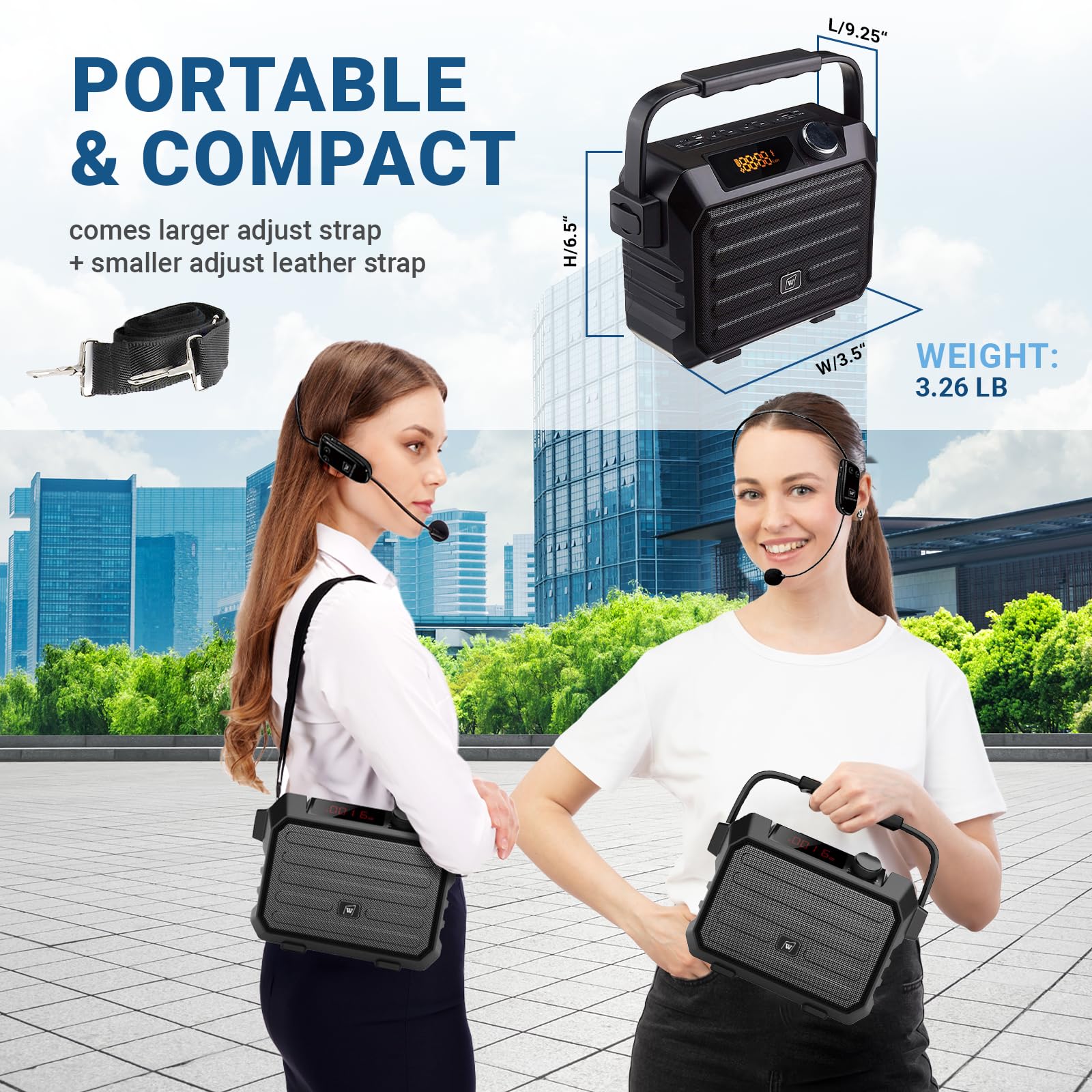 WinBridge Wireless Voice Amplifier for Teachers, 30W Portable PA System with UHF Headset Microphone & Bluetooth Speaker, for Cla